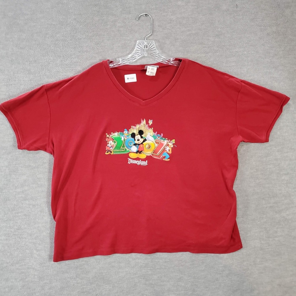 Disney Parks Authentic Women Top 2XL Red Shirt 2007 Mickey Mouse Disneyland Tee